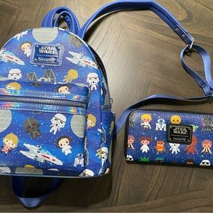 Loungefly Star Wars backpack purse and matching wallet set